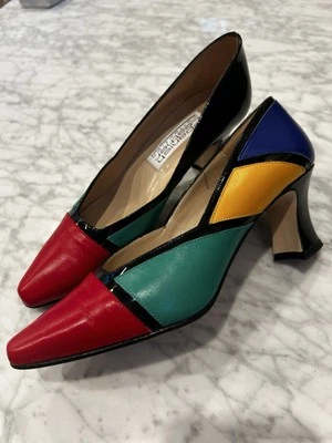 Zapatos de tacón vintage Sergio Zelcer de cuero español bloque de color talla 7 años 80 Foto 1 de 4