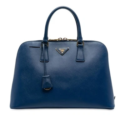 Authenticated Prada Large Lux Promenade Blue Saffiano Leather Satchel - Image 1 of 4