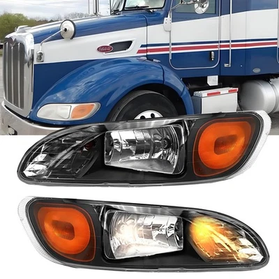 Black Headlights Headlamps For 2008-2013 Peterbilt 325/384/386 Truck Left Right - Image 1 of 4