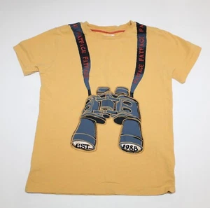 Fat Face Young Crew Neck Shirt Boys 8-9 Yellow Binocular T-Shirt Top Cotton - Picture 1 of 5