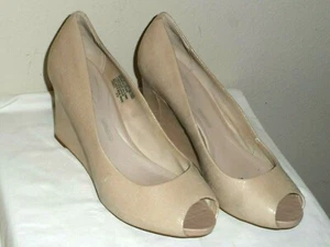 Rockport adiprene Womens Nude Beige Leather Peep Pump Wedge Shoe - Size 11M - Picture 1 of 9