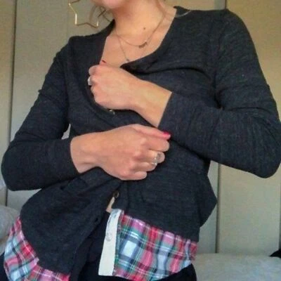 Clu Too V Neck Plaid Trimmed Cardigan - Image 1 of 4