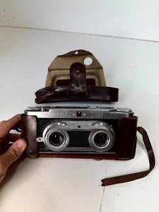 Vintage Wirgin Stereo Camera 35mm Dual Lens 3D Film Black Silver with Case - Picture 1 of 16