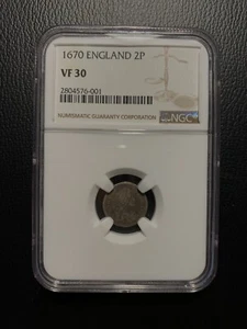 1670 2 Pence Penny England Silber NGC VF30 sehr fein Großbritannien Charles II - Bild 1 von 4