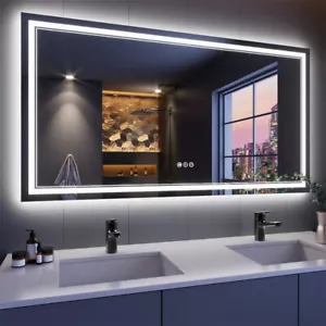 Shatter-Proof LED Bathroom Mirror with Lights Anti-Fog Stepless Dimmable Memory - Picture 1 of 25