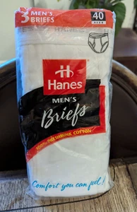 NOS 1987 HANES 3-pack Men’s White Briefs Underwear Size 40 Made In USA 3 Pack - Picture 1 of 6