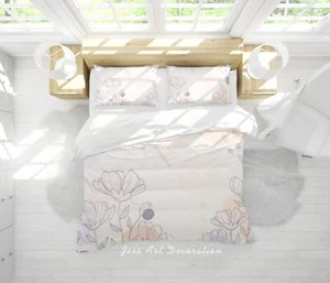 3D Floral Leaf Hand Drawn White Quilt Cover Set Bedding Sets Pillowcases - Picture 1 of 7