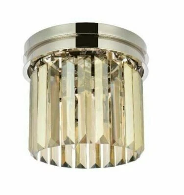Polished Nickel Flush Mount 3 Light Fixture 12in Golden Teak Crystal Chandelier - Image 1 of 4