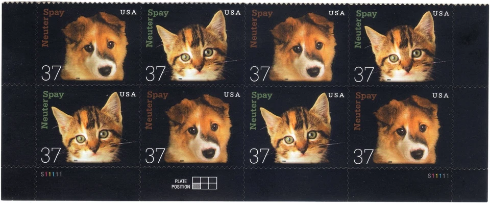 Scott #3671a (3670-71) Spay & Neuter Pets Plate Block of 8 Stamps - MNH Bottom - Image 1 of 1
