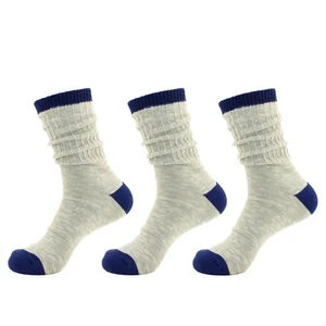 Women's Ribbed Style Slouch Boot Cotton Fall Winter Crew Socks, 3 Prs Blue Grey - Picture 1 of 6