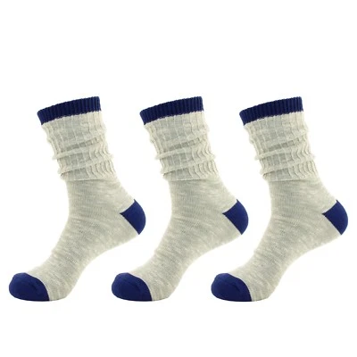Mujer Estilo Acanalado Bota Slouch Algodón Otoño Invierno Calcetines Crew, 3 Prs Azul Gris Foto 1 de 4