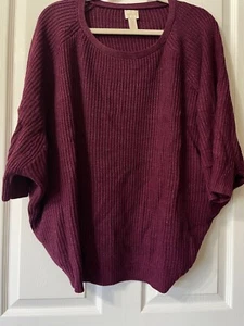 CHICO'S Boxy 3/4 Sleeve Dolman Sleeve Burgundy Sz XL 3 Rib Dawn Pullover sweater - Picture 1 of 10