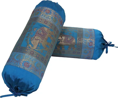Indian Silk Bolster Cushion Cylinder Yoga Neck Sofa Bed Sofa Pillow Cover 30 - Image 1 of 4