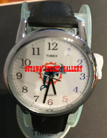 TIMEX INDIGLO LICENSED NFL WATCH WITH LEATHER BAND • MIAMI DOLPHINS (M07) Cover