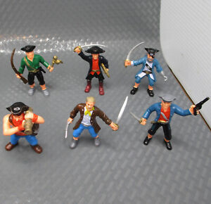 6 Lot Pirate Play Figures Plastic Toy Cake Toppers 3" Buccaneers
