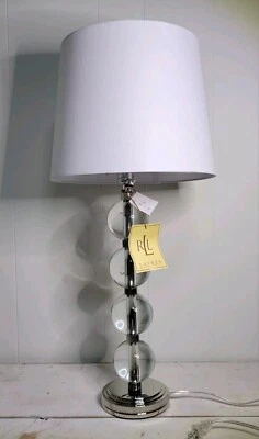 LÁMPARA DE MESA RALPH LAUREN FARRAH CRISTAL CORTE GRABADO COLUMNA con ACENTO PLATEADO Foto 1 de 4