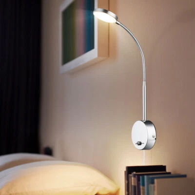 Lampada Parete da Camera Letto Flessibile Regolabile Cromo Vetro LED - Immagine 1 di 4