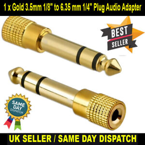 1 x Gold 3.5 mm 1/8" to 6.35 mm 1/4" Plug Jack Headphone Audio Adapter Converter