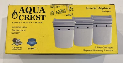 NEW (3) Aqua Crest Water Faucet Filter Model AQU-FM-15RA Coconut Carbon Block - Image 1 of 3