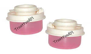 TUPPERWARE Salt and Pepper Shakers Sheer Pink Smidgets Mini Bowls White Lids - Picture 1 of 3