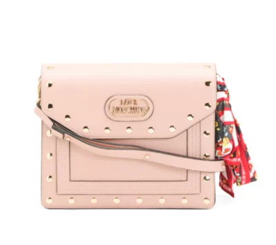 NUEVO CON ETIQUETAS LOVE MOSCHINO Bolso de Hombro Tachonado con Bufanda Rubor Rosa Solapa Cuadrado Tachuelas Foto 1 de 4