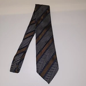 Canali Italy Tie Stripes Brown Navy and White 59" - Picture 1 of 8