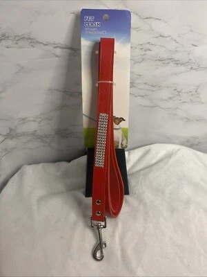 Correa para perro de cuero sintético rojo brillante 4 pies L X 1" con diamantes de imitación blancos brillantes Foto 1 de 4