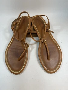 Tory Burch braune Leder-Riemensandalen Logo verstellbarer Riemen Fersenriemen 9,5 - Bild 1 von 15