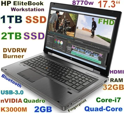 Workstation HP 8760w 17.3" i7-Quad FAST (1TB + 2TB) SSD  32GB Quadro K3000M 2GB - Image 1 of 4