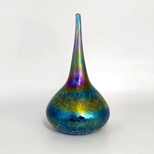 Heron Glass Iridescent Teardrop Onion Paperweight Blue Green Purple 4.75" Tall - Picture 1 of 6