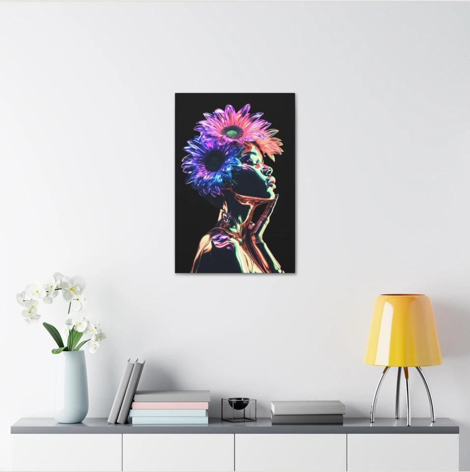 Arte de pared en lienzo de neón Naturescapes "Vivid Reverie" | Mujer etérea moderna floral Foto 1 de 1