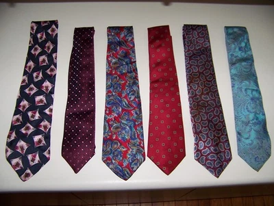 Lote de 6 corbatas para hombre 100 % seda granates y azules 3-4" de ancho Foto 1 de 4