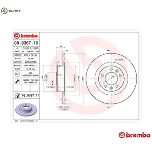 2x BRAKE DISC 08.9367.11 FOR PEUGEOT 3FY 2.2L RHH /RHR 2.0L 4cyl 407UHZ 2.7L 407 - Picture 1 of 10