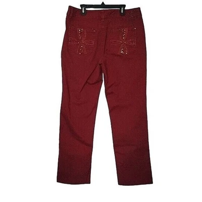 Red Embellished Pockets Jeans Pants - Image 1 of 4