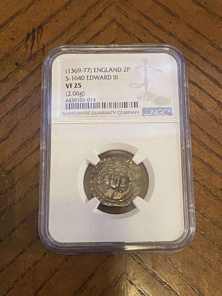 Medio Groat de plata de ley Eduardo III, NGC VF 25 S1640 Post Tratado. Foto 1 de 4