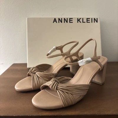 NUEVO Talla 7 Anne Klein 3” Tacón Bloque Desnudo Boda Formal Semi-formal Correa de Tobillo Foto 1 de 4