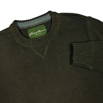 Eddie Bauer Sweater Mens Medium Fisherman Y2K Olive Green Pullover Cotton Retro - Image 1 of 4