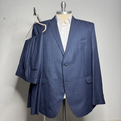 Perry Ellis Portfolio Mens Suit Separate Blue Plaid 54L 46W Check - Image 1 of 4