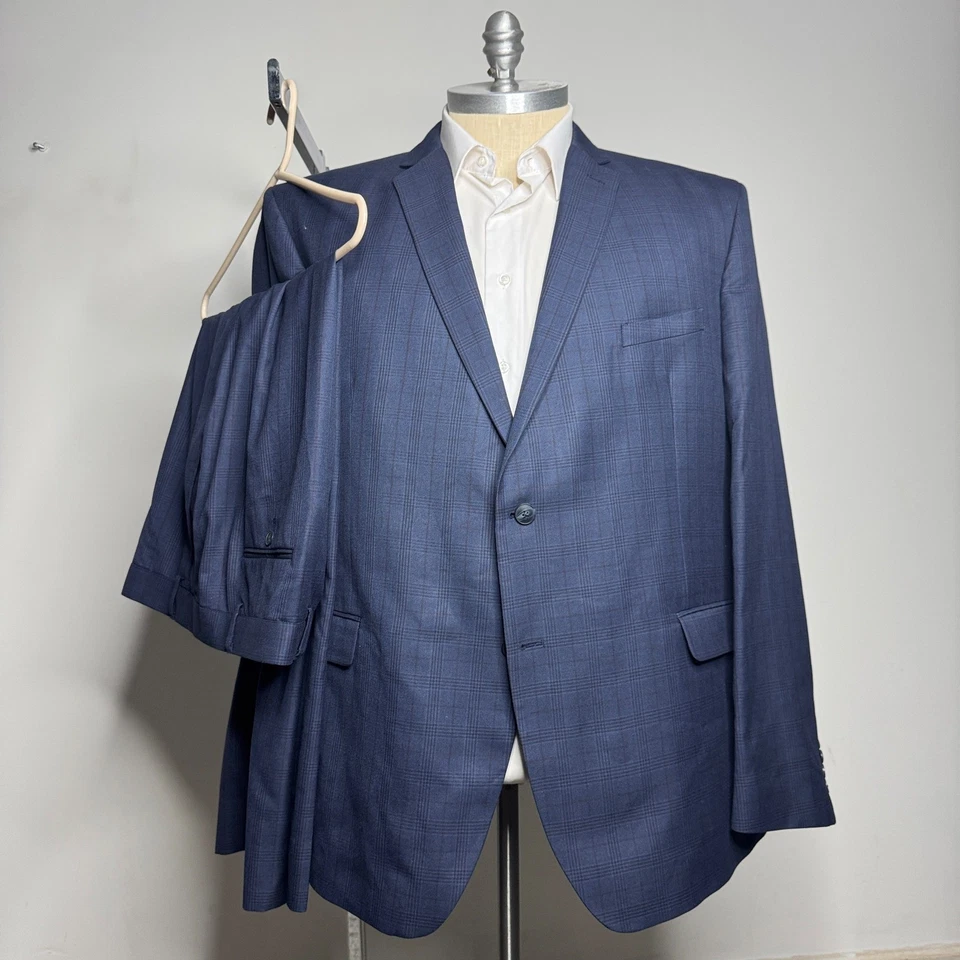 Perry Ellis Portfolio Mens Suit Separate Blue Plaid 54L 46W Check - Image 1 of 4