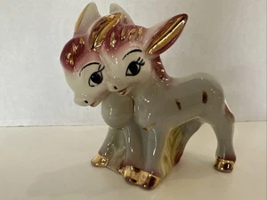 Vintage Doppel Esel Keramik Übertopf Rosa/Creme/Gold - Bild 1 von 16