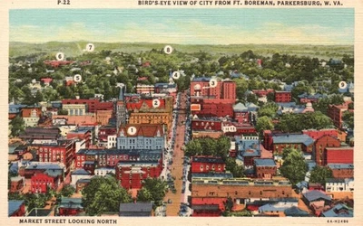 Postcard WV Parkersburg Market Street Aerial View Diagrammed Vintage PC M1531 - Image 1 of 2