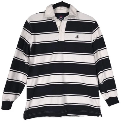 Brooks Brothers Fleece Rugby Soft Polo Shirt LS Striped MEDIUM Black White - Image 1 of 4