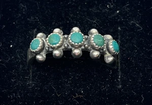 VTG Sterling Silver Turquoise Row Band Ring Size 6.5 Southwest Navajo Style - Picture 1 of 6
