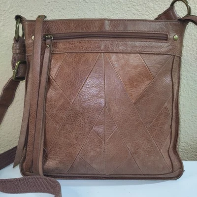 Bolso Bandolera Lucky Brand Marrón Raya Patrón Geométrico Cuero Hermoso Foto 1 de 4
