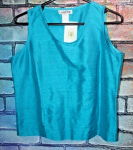 Vtg Lisbeth Oslo Shell Tank Top Small Teal Raw Silk Sleeveless Boxy Cropped NEW - Picture 1 of 3