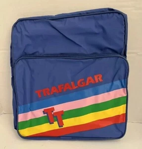 Trafalgar 1980s Vintage Tote Crossbody Shoulder Bag Blue Rainbow Travel Carry On - Picture 1 of 9