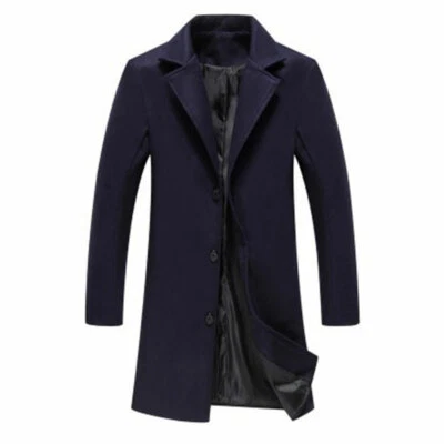 Mens Winter Wool Coat Trench Coat Outwear Overcoat Long Jacket Fashion Slim Fit, - Image 1 of 4