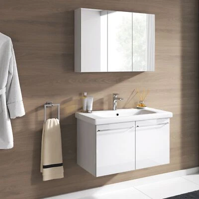 Badmöbel Set Corsica 2 tlg. mit Waschbeckenschrank mit Spiegelschrank 80cm Weiss - Bild 1 von 4