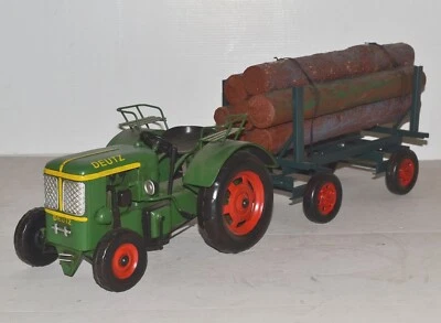 Trattore Nostalgia Oldtimer Deutz Con Rimorchio In Legno Trattore L 60 Cm - Immagine 1 di 4