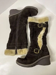 Botas de cuña pegadizas Baretraps talla 7,5 M cuero gamuza cremallera confort marrón chocolate - Imagen 1 de 13